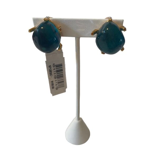 Kenneth Jay Lane Couture Collection Ocean Blue & Yellow Gold Toned Clips. - Picture 1 of 7